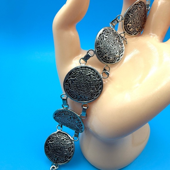 Estate Aztec Sterling Silver Medallion Bracelet
24 GRAMS - Picture 2 of 5